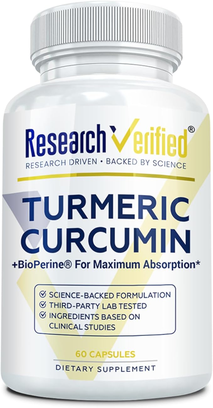 Research Verified Turmeric Curcumin Supplement with Black Pepper (BioPerine) - High Potency Curcumin - Antioxidant, Joints & Daily Wellness - 60 Vegan Turmeric Capsules - Made in USA - 1 Month Supply