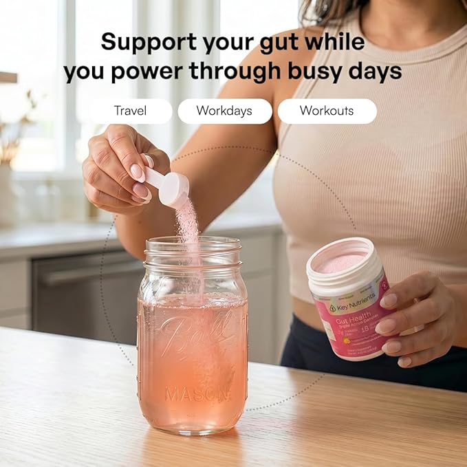 KEY NUTRIENTS Gut Health Hydration – Passionfruit Lemonade, Fiber Supplement with Prebiotic Fiber & Akkermansia Probiotics for Women and Men, Sugar Free Electrolytes Powder for Gut Health, 16 Servings
