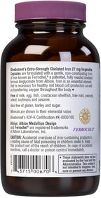 Bluebonnet Nutrition Albion Extra-Strength Chelated Iron 27 mg, For Healthy Red Blood Cell production*, Soy-Free, Gluten-Free, Non-GMO, Kosher, Dairy-Free, Vegan, 90 Vegetable Capsule, 90 Serving