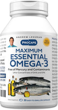 ANDREW LESSMAN Maximum Essential Omega-3 Unflavored, 30 Softgels - Ultra-Pure Omega-3 Fish Oil 1200 mg-High DHA, No Mercury Supplement-Small, Easy to Swallow Fish Oil Capsules