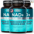 NAD+ Elite Complex – Direct NAD+ 300 mg with Urolithin A, Resveratrol, CoQ10 & Antioxidant Blend – Cellular Energy, Mitochondrial Support & Healthy Aging – Vegan, Non-GMO- 60 Capsules (Pack of 3)