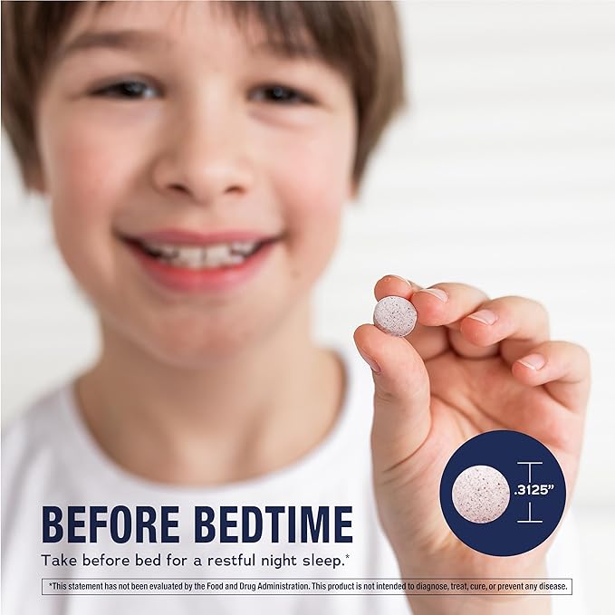Natural Vitality Kids Calm Sleep Melatonin | 1mg Chewable Tablets | 100% Drug Free | Nighttime Grape Flavored Supplement | 60 Count