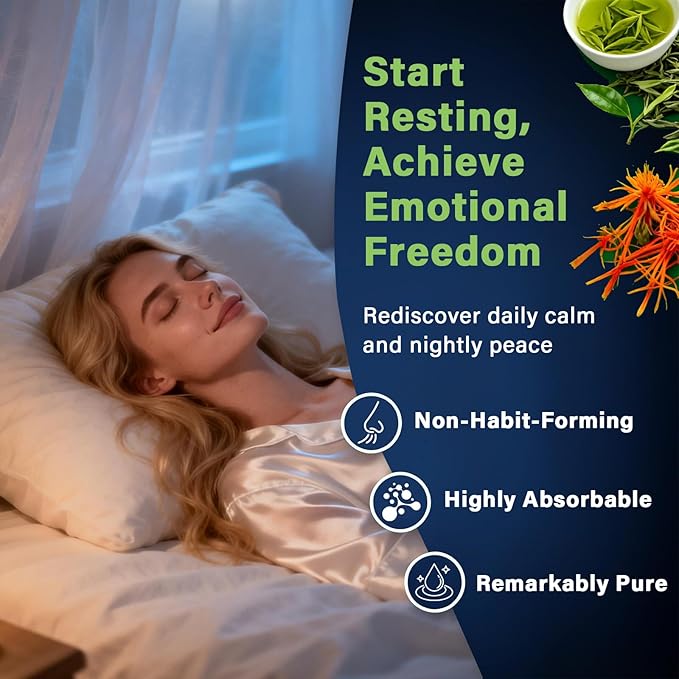 L Theanine 200mg with Saffron, GABA, Magnesium Glycinate & Vitamin B6, L-Theanine Supplement Advanced Complex Formula for Mood Relaxation & Stress Relief & Sleep Support, 60 Vegan Capsules