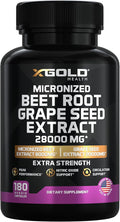 X Gold Health Beet Root Extract + Grape Seed Extract Nitric Oxide Support for Energy & Endurance 95% Polyphenols Non-GMO, Vegan 180 Capsules for Men & Women Made in USA