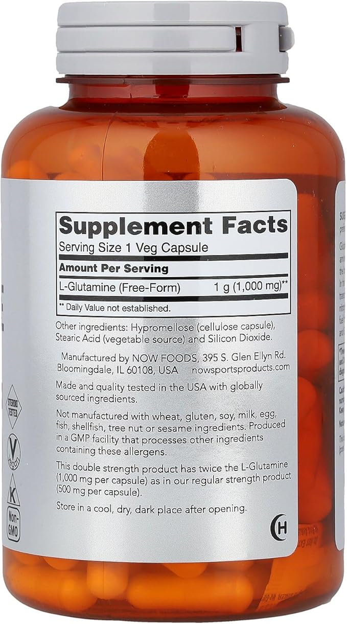 NOW Foods Sports, L-Glutamine, 1,000 mg, 120 Veg Capsules