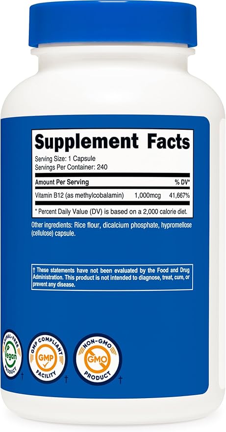 Nutricost Vitamin B12 (Methylcobalamin) 1000mcg, 240 Capsules - Vegetarian, Non-GMO & Gluten Free B12 Supplement (Pack of 2)