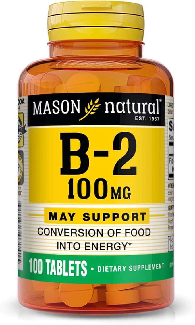 MASON NATURAL Vitamin B2 (Riboflavin) 100 mg, Daily Dietary Supplement to Support Normal Energy Production & Overall Wellness, 100 Tablets (Pack of 1)