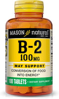 MASON NATURAL Vitamin B2 (Riboflavin) 100 mg, Daily Dietary Supplement to Support Normal Energy Production & Overall Wellness, 100 Tablets (Pack of 1)