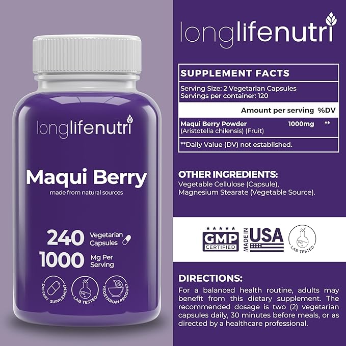 LongLifeNutri Vitamin K2 MK-7 100 mcg & Maqui Berry 1000 mg Bundle – 120 Veg Capsules + 240 Veg Capsules, 4-Month Supply, Bone, Circulation & Antioxidant Support, Lab Tested, Non-GMO, Made in USA