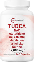 Micro Ingredients TUDCA Bile Salts 2,000mg Supplement, 240 Capsules | 7-in-1 Complex with NAC, Milk Thistle, Glutathione, Dandelion & Artichoke | Extra Strength Tauroursodeoxycholic Acid | Non-GMO