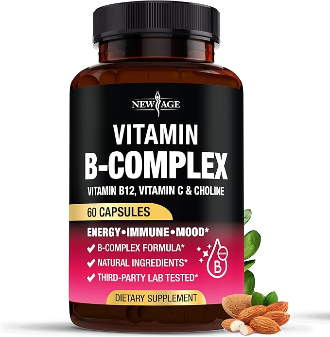 Vitamin B Complex for Men & Women - Made in USA - B-Complex: B1, B2, B3, B5, B6, B7, B8, B9, B12 with Vitamin C, Choline, Inositol - Energy, Brain & Heart Support Supplement - 60 Vegan Capsules