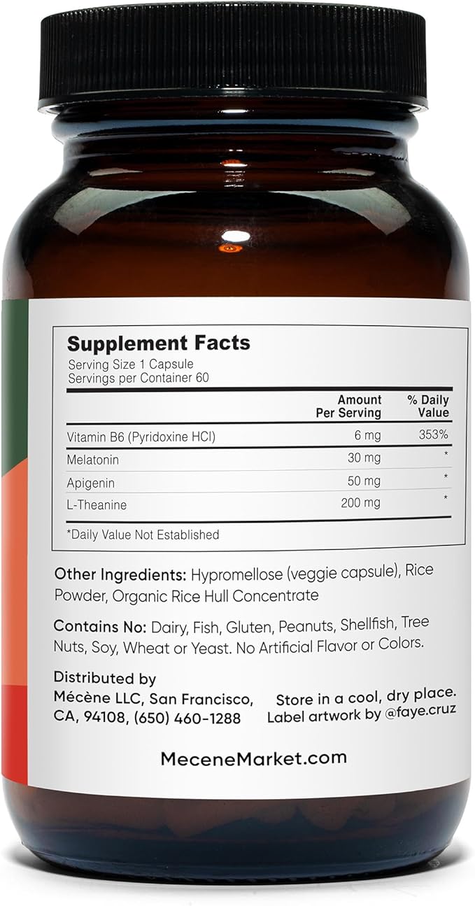 High Dose Melatonin: 30mg with L-Theanine + B6 + Apigenin - 60 Vegetarian Capsules