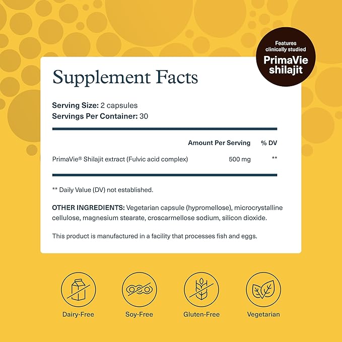 Youtheory Shilajit - PrimaVie Himalayan Shilajit Capsules - Supports Energy, Stamina & Endurance* - Gluten Free - 60 Capsules (30-Day Supply)