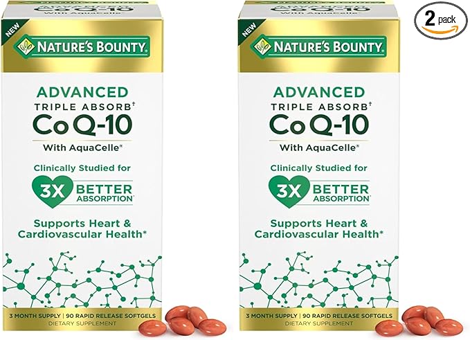 Nature's Bounty Advanced Triple Absorb Co Q-10, Heart Health, Rapid Release Softgels, 90 Ct (Pack of 2)