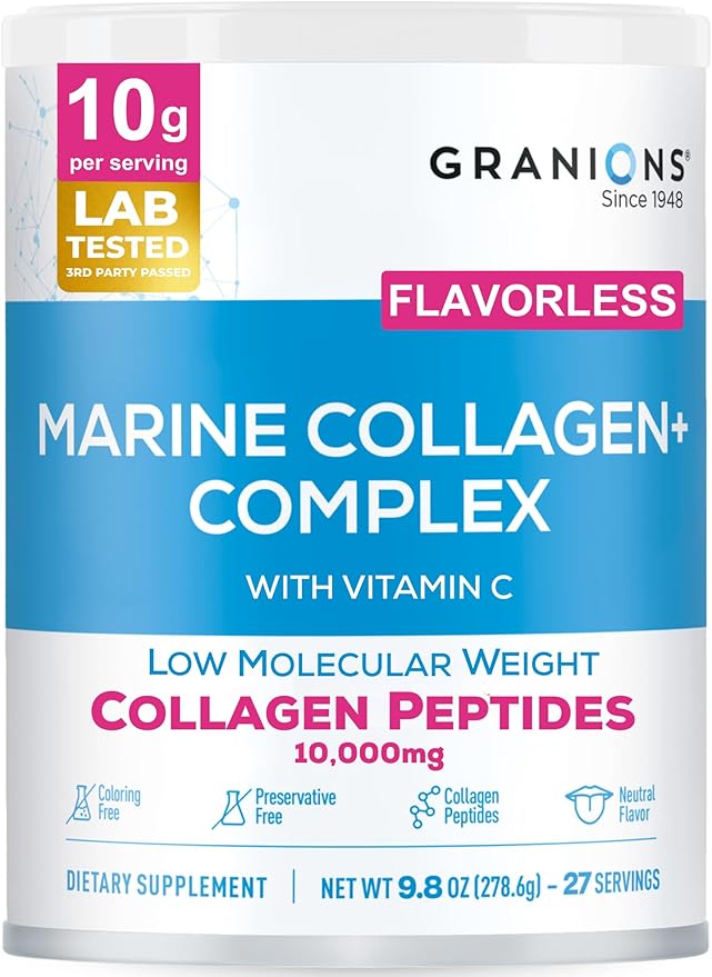 Marine Collagen Powder Unflavored - 10g Type I Hydrolyzed Collagen Peptides with Natural Acerola Vitamin C Antioxidant - Hair, Skin, Nails Vitamins for Women & Men- Pro-Aging Beauty Supplement - 9.8oz