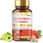 Organic Veda Fruit C+ Vitamin C Complex - 1250mg Organic Whole Food Vitamin C Supplement with Citrus Bioflavonoids, Acerola & Amla - Daily Antioxidants, Immunity, Collagen Boost - 120 Vegan Capsules