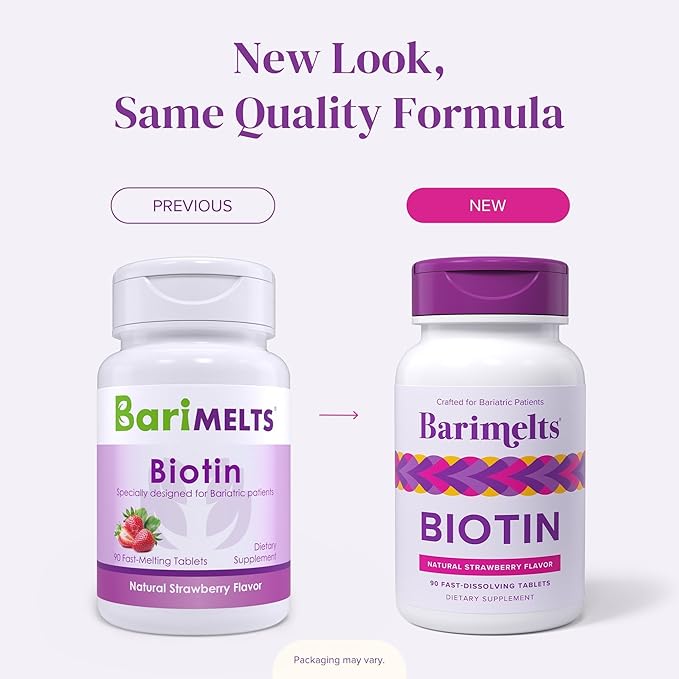 BariMelts Biotin 5000mcg, 180 Fast-Dissolving Tablets (6-Month Supply), Sugar-Free Bariatric Vitamins for Women, Natural Strawberry Flavor