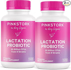Pink Stork Lactation Probiotic - 30 Billion CFUs Multi Strain Postnatal Probiotics for Breastfeeding Women - Support Breast Milk & Gut Health, Postpartum Essentials, 60 Capsules