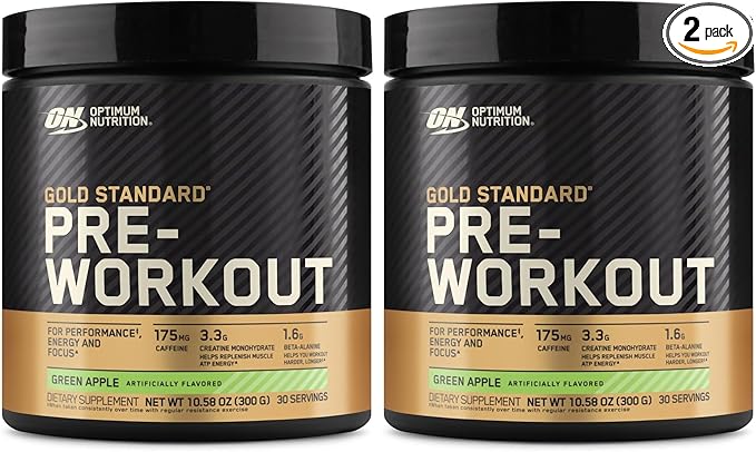 Optimum Nutrition Gold Standard Pre Workout with Creatine,Beta-Alanine,and Caffeine for Energy,Flavor: Green Apple,30 Servings (Packaging May Vary),(Pack of 2)