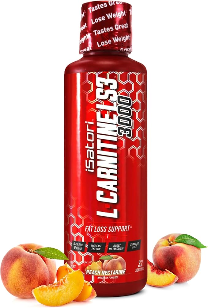 iSatori L-Carnitine LS3 3000, Liquid L-Carnitine with Acetyl L-Carnitine, L-Carnitine L-Tartrate, Stimulant Free Pre Workout, Low Calories, Sugar, Gluten, Keto-Friendly, Peach Nectarine (32 Servings)