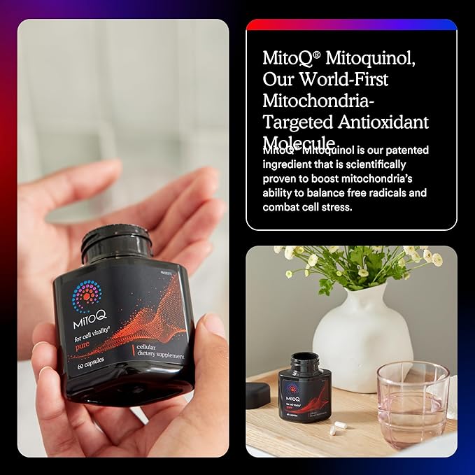 MitoQ Pure Advanced Mitochondria Supplement Superior Bioavailability to CoQ10 | Reduces Free Radical Damage for Healthy Aging, Metabolism, Heart Health, Energy, Strength & Mobility