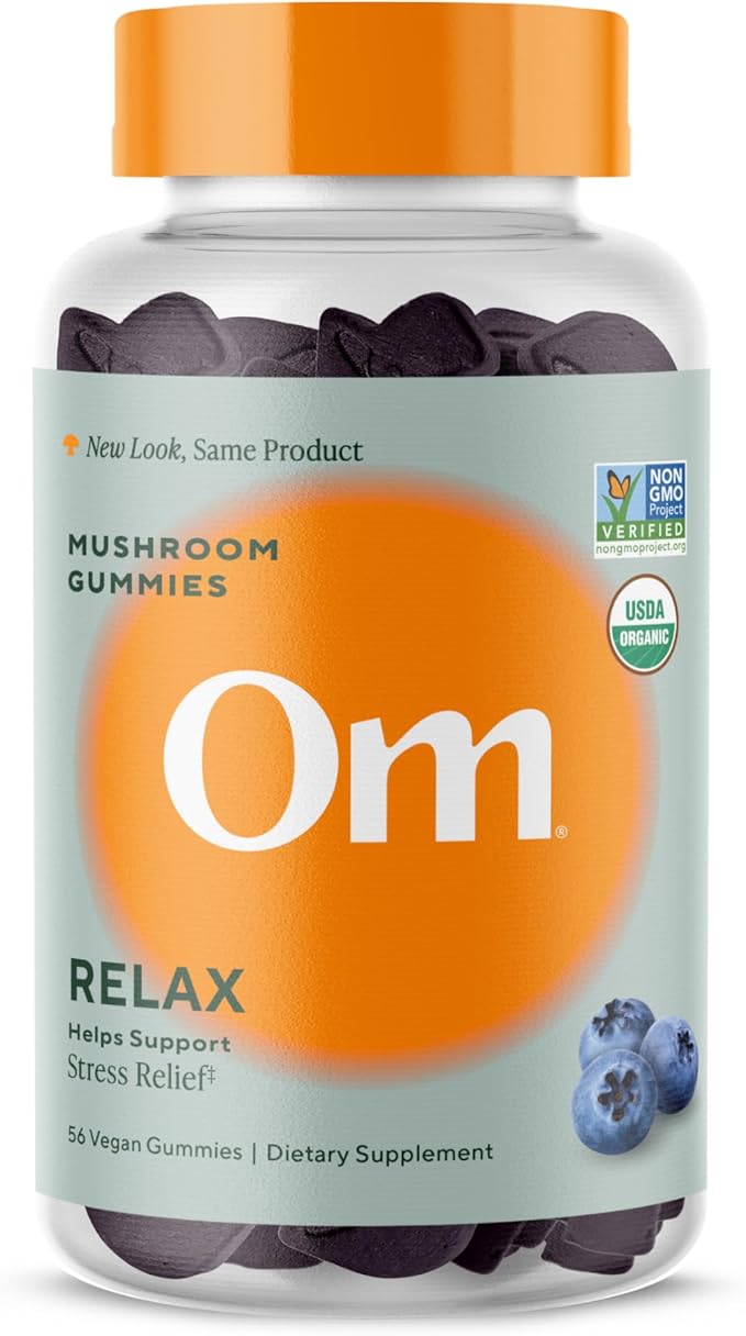 OM MUSHROOM SUPERFOOD Relax Gummies – USA Grown Organic Reishi & Ashwagandha – Supports Stress Relief, Relaxation & Mood Support – Blueberry Flavor – 28 Servings, 56 Count.