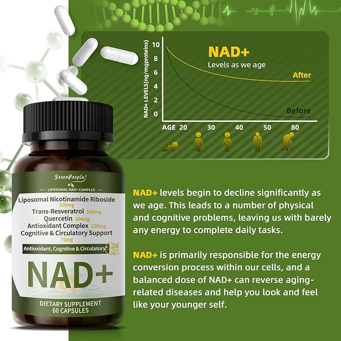 NAD+ Supplement for Women with Resveratrol , 20-in-1 NAD Plus Supplement with Liposomal Nicotinamide Riboside Boost NAD+ Levels for Cell Repair Energy, Antioxidant,Focus - 60 Vegan Capsules