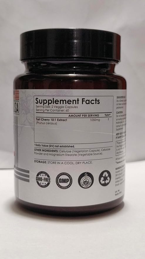 Tart Cherry Capsules 1050mg 120 Count Tart Cherry Extract 10:1 Antioxidant Supplement Plant Based Fruit Extract Capsules Vegan Non GMO
