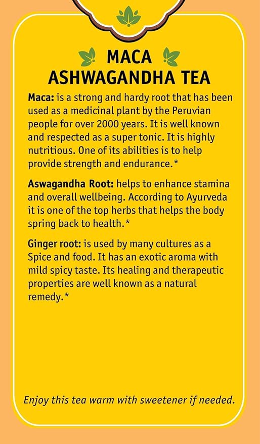 Herbal Cup Ayurveda Maca Tea, Organic Ashwagandha, No Caffeine Herbal Teas (16 Count, Pack of 1)