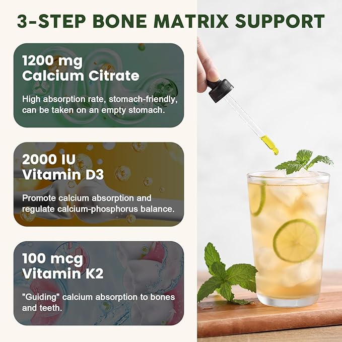 Calcium Citrate Liquid Drops, Calcium Citrate 1200 mg with Vitamin D3 & K2 Supplements for Women & Men, High Absorption for Support Bone Muscle & Teeth Health - Pineapple Flavor - 4 pc - 30 ml Each