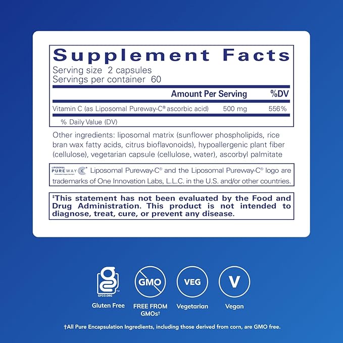 Pure Encapsulations Liposomal Vitamin C - Immune Support Supplement* - Antioxidant Nourishment - Daily Vitamin - Non-GMO & Gluten Free - 120 Capsules