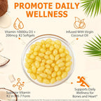 Vitamin D3 K2, D3 K2 Vitamin 10000 iu Supplement With Coconut Oil Softgels, 2 in 1 Formula 200 mcg (MK-7) Complex Softgels Support Calcium Absorption, Immune, Bone Health D3 K2 Vitamin - 120 Softgels