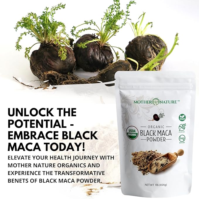 Black Maca Root Powder - Organic Peruvian Maca for Men - Strength, Endurance & Performance Support - Raw, Non-GMO, USDA Certified - 16oz Bulk Supply