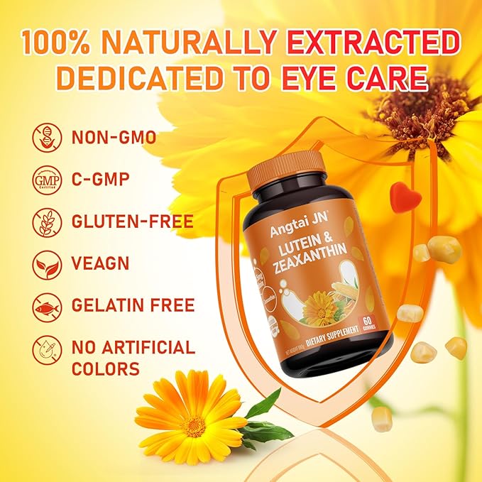 Lutein Gummies Eye Health Supplement with Zeaxanthin & Vitamin A – Blue Light Protection, Orange Flavor, Supports Vision Care for Adults – Vegan, Non-GMO, Gluten Free (60 Count)
