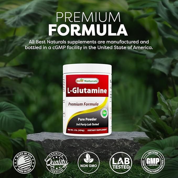 Best Naturals L-Glutamine Powder - 1 Pound - 100% Pure and Free Form - Glutamine Recovery Powder - Clinically Proven Recovery Aid for Men and Women (817716014555)