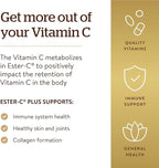 Solgar Ester-C Plus 1000 mg Vitamin C (Ascorbate Complex), 60 Tablets - Gentle On The Stomach & Non Acidic - Antioxidant & Immune System Support - Non GMO, Vegan, Gluten-Free, Kosher - 60 Servings