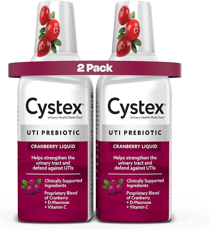 Cystex Urinary Tract Infection Support Cranberry Prebiotic Supplement for UTI Protection & Urinary Health Maintenance, D-Mannose & Vitamin C, 7.6 oz (2 Pack) + Cystex Urinary Tract (UTI) Test Strips for Women & Men, FSA HSA Eligible & Approved, at Home...