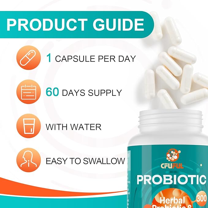Probiotics for Women & Men - 300 Billion CFU, 24 Strains Probiotic + 15 Organic Herbs Prebiotics Blend, for Overall Digestive Gut Health, Immune, Constipation & Bloating, Shelf Stable - 8 Month Supply