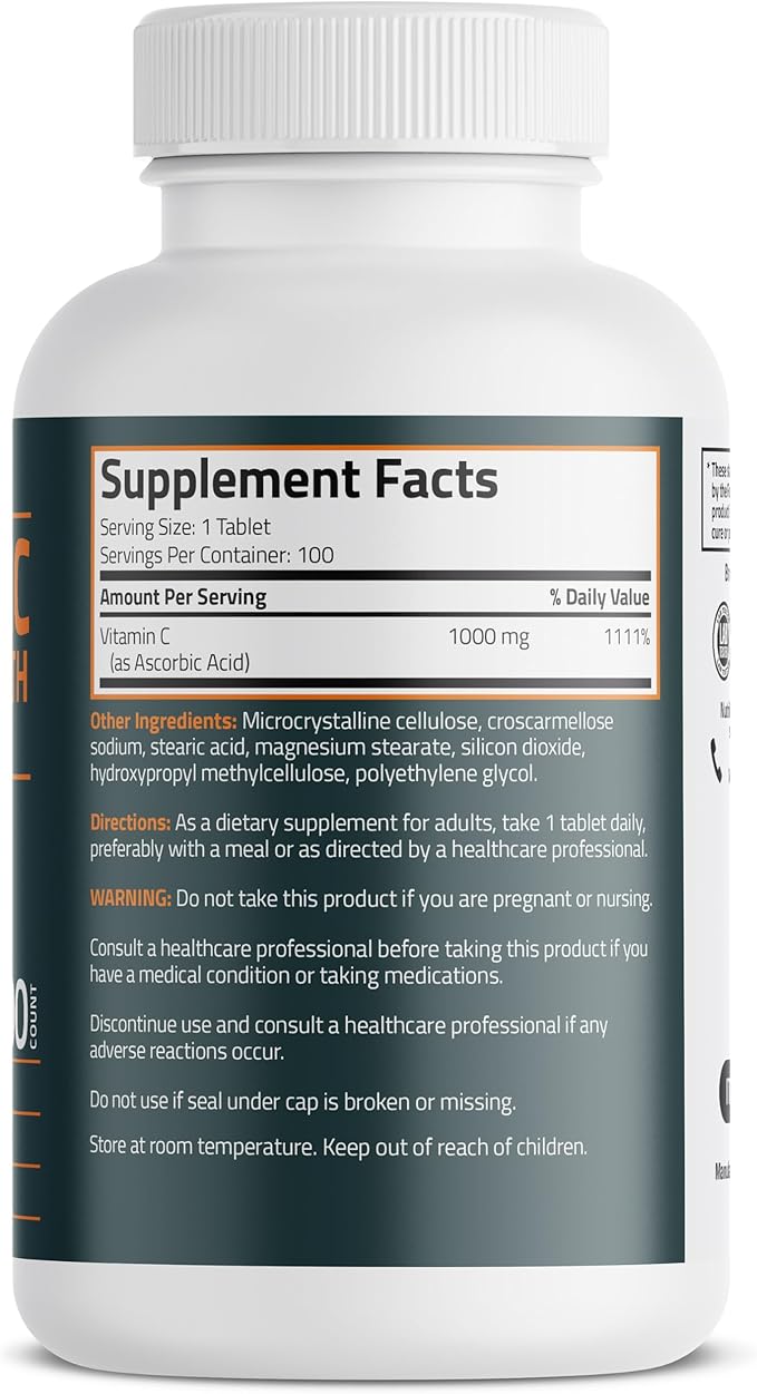 Bronson Vitamin C 1000mg Extra Strength, Supports a Healthy Immune System, High Potency, Non-GMO, 100 Vegetarian Tablets