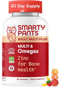 SmartyPants Multivitamin for Men & Women, Multivitamin Gummies with Omega 3 (DHA/EPA), Vitamin D3, C, Vitamin B12, B6, A, K & Zinc, Biotin, Gluten Free, 90 Count (30 Day Supply)
