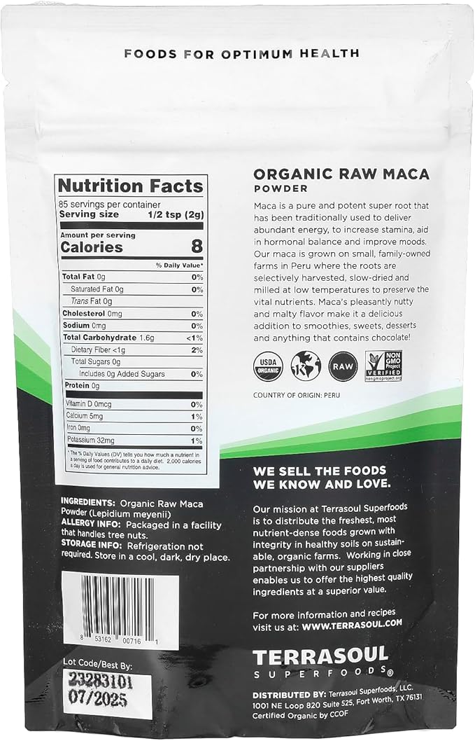 Terrasoul Superfoods Organic Raw Maca Powder, 6 Oz - Premium Quality | Supports Increased Stamina & Energy