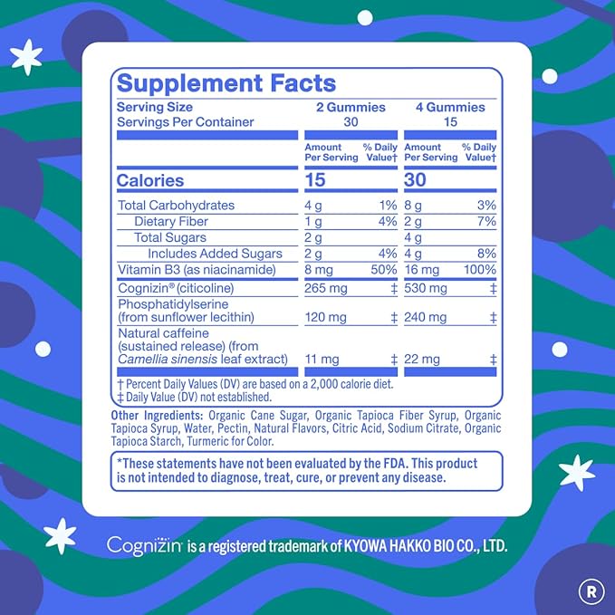 FIRST DAY Men’s Daily Nootropic Brain Supplement Gummies for Focus, Memory & Mental Energy | with Cognizin® Citicoline, Phosphatidylserine & Natural Caffeine | Vegan, Allergen-Free | 30-Day Supply