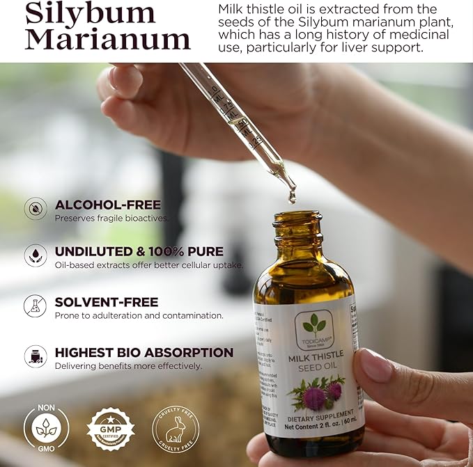Milk Thistle Seed Oil Extract 2 fl oz - CO2 Liquid Milk Thistle Extract - Rich in Silymarin, VIT E, Zinc, Omegas, Tocopherols - Sweet and Pleasant Taste