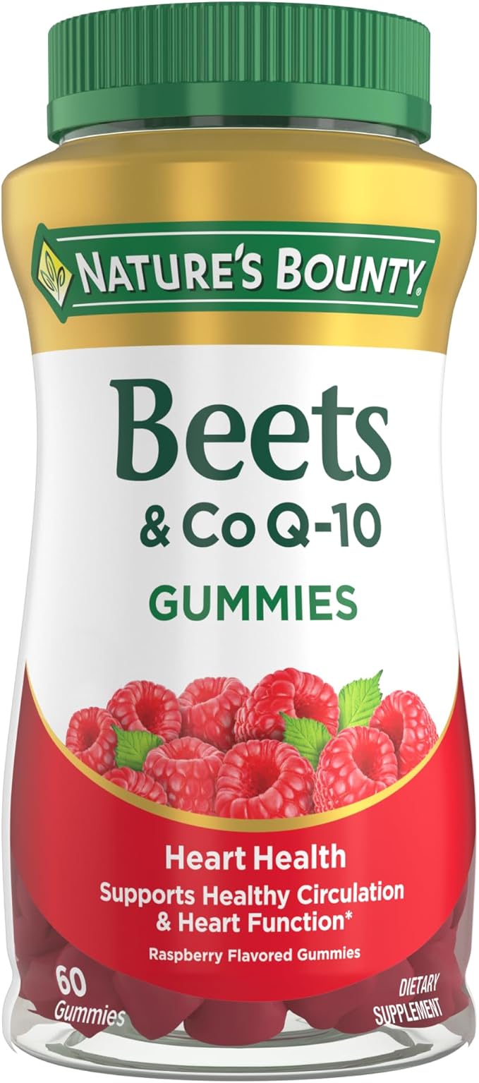 Nature’s Bounty Beets & Co Q-10 Gummies for Heart Health, Coenzyme Q10, Beet Root Extract, Supports Healthy Circulation and Heart Function, Cellular Energy Production, Raspberry Flavor, 60 Gummies