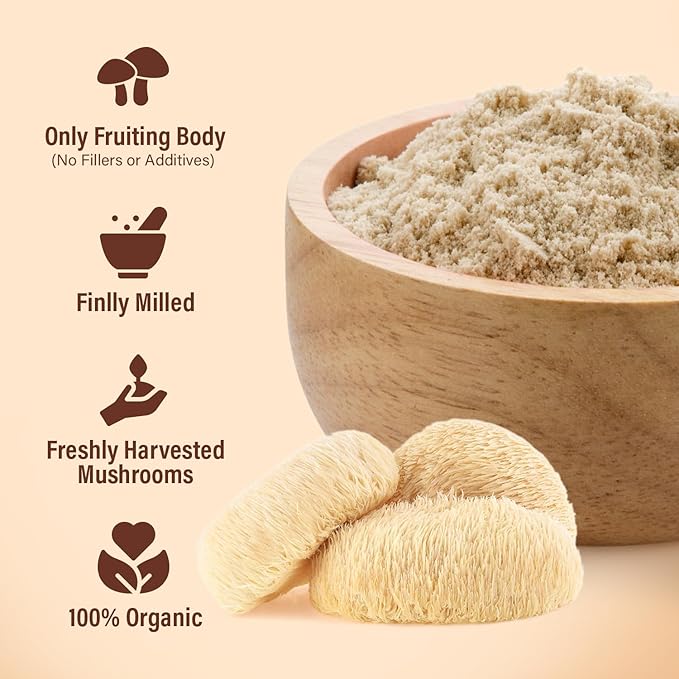 Lions Mane Mushroom Powder, 8oz Pack of Lion's Mane Powder, Organic Powder for Brain, Focus and Memory, High Potency Formula to Support Immunity, for Mental Clarity, Energy and Mood