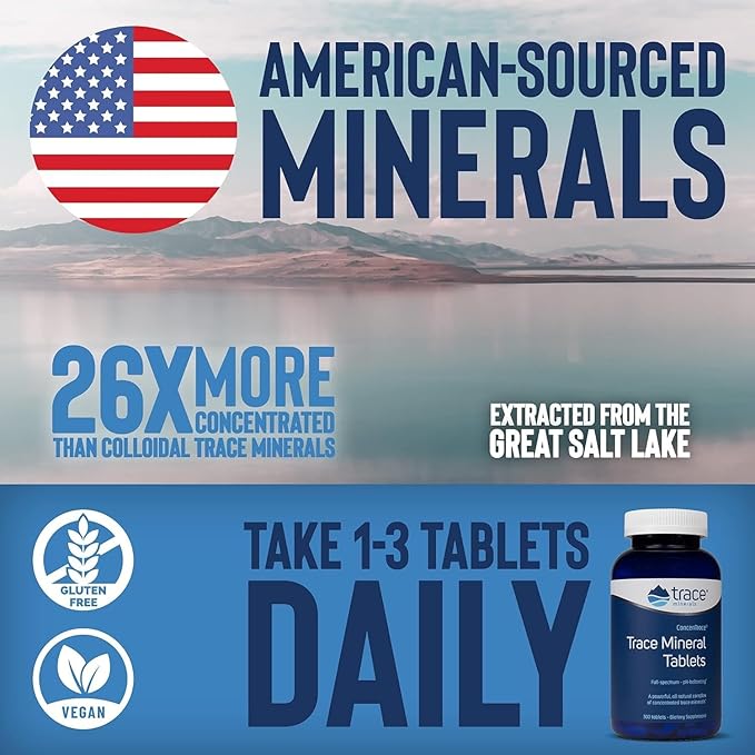 Trace Minerals ConcenTrace Trace Minerals Tablets - Daily Supplement for Overall Wellness - Natural Energy, Bone Strength, Healthy Connective Tissue & Immune System Support - 300 Count (100 Servings)