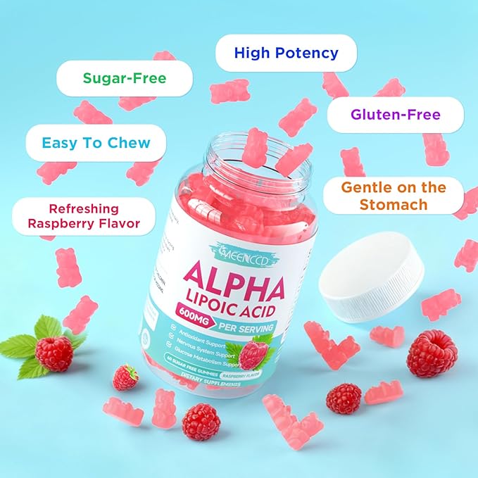 2 Pack Alpha Lipoic Acid Gummies 600mg - ALA Supplement for Antioxidant Support, Vegan, Sugar-Free, Raspberry Flavor, 120 Count