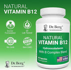 Dr. Berg Natural Vitamin B12 1000 mcg (Hydroxocobalamin) 60 Capsules – Energy, Brain & Nervous System Support* – w/B-Complex + Magnesium – 4X Lab Tested, GMO-Free, No Fillers