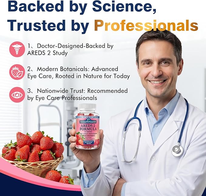 Areds 2 + Advanced Formula for Macular Health, 22-in-1 Eye Vitamin & Mineral Supplement w. Zeaxanthin, Zinc & Vitamin C Supports Eye Strain, Pressure, Night Vision, 60 Chewable Gummies