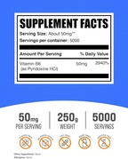 BulkSupplements.com Pyridoxine HCl Powder - Vitamin B6 Supplement, Vitamin Supplement - Gluten Free, 50mg of Pyridoxine B6 per Serving, 250g (8.8 oz) (Pack of 1)